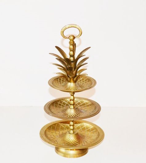 Vintage Brass Pineapple Tray Hollywood Regency by JudysJunktion, $180.00 Pineapple Display, Dessert Tier, 3 Tier Tray, Tiered Dessert Stand, Tiered Server, Brass Pineapple, London Clock, Pineapple Decor, Retro Clock