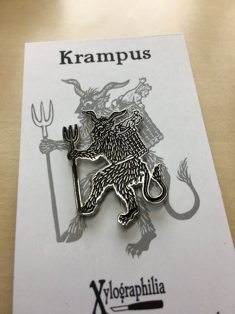 German Folklore, Krampus Christmas, Spooky Pins, Woodcut Art, Creepy Christmas, Enamel Pin Collection, Dark Christmas, Enamel Lapel Pin, Cool Pins