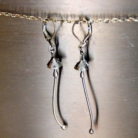 Silver metal magic mushrooms amanita fungi earrings, witchy fairy nature mushroom jewelry earrings, foreststyle botanical earrings. by Yadovito on Etsy Fairy Nature, Metal Magic, Mushroom Jewelry, Botanical Earrings, Copper Wire, Handmade Silver, Jewelry Earrings Dangle, Arrow Necklace, Metallic Silver