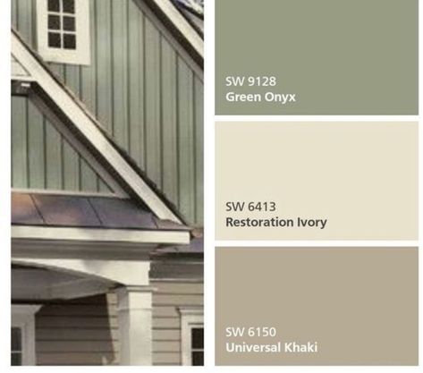 Olive Green And Tan House Exterior, Olive Green Windows Exterior, Taupe And Green House Exterior, Neutral Green Exterior House Colors, Green And Cream Exterior House Colors, Tan Trim Exterior House, Tan Colored Houses Exterior, Behr Green Exterior House Colors, Sage Green Siding House Exterior Colors