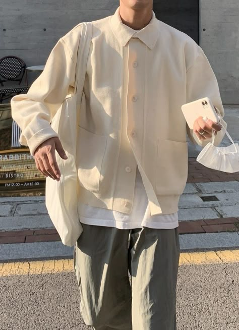 Loose Fitting Pants, Monochrome Outfit, Linen Suits, Stylish Mens Outfits, Layering Outfits, Men Fashion Casual Outfits, Mens Casual Outfits, Korean Street Fashion, Casual Streetwear