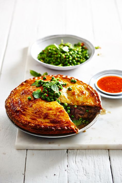 Slow-Cooked Lamb Pie with Minted 'Mushy' Peas | MiNDFOOD Meat Business, Beef Pie Recipe, Lamb Pie, Beef Pie, Greek Spinach Pie, Savoury Pies, Hp Sauce, Beef Pies, Vegetable Pie