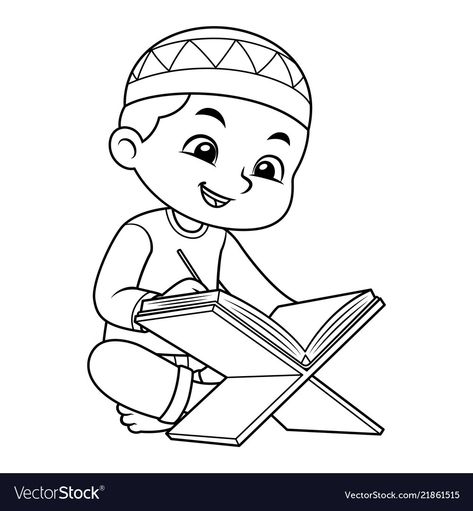 Quran Black And White, Ramadan Printables, Reading Quran, Boy Reading, Muslim Kids Activities, Islamic Kids Activities, Ramadan Kids, Kindergarten Coloring Pages, Ramadan Activities