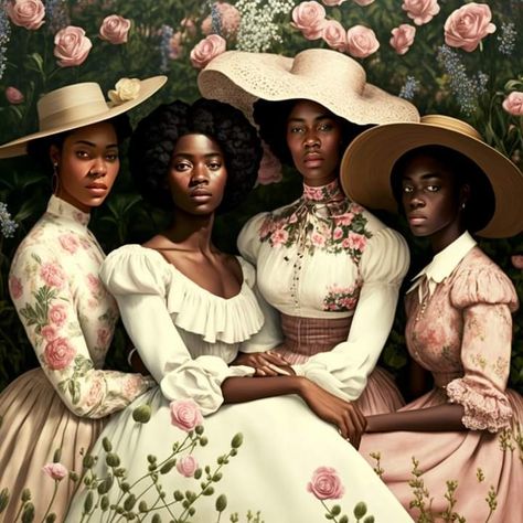 Rennaissance Art Black Women, Victorian Black Women, Vintage Art Black Woman, Afro Victorian Aesthetic, Black Victorian Woman Aesthetic, Black Women Regency Era, Black Reinassance Art, Black Woman Victorian, Victorian Painting Black Woman