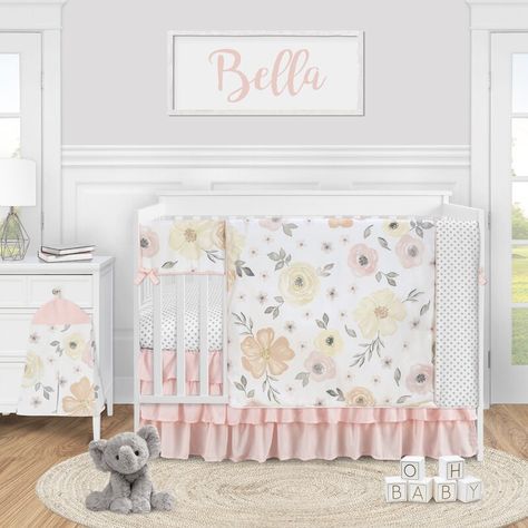 Amelia Nursery, Girl Nursery Crib, Peach Nursery, Floral Baby Bedding, Girl Crib Bedding Sets, Crib Comforter, Nursery Pink, Crib Bedding Girl