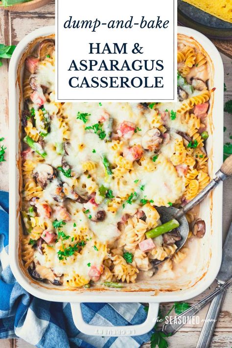 Welcome spring or take advantage of leftover Easter ham with this easy dump-and-bake ham and asparagus casserole! You don't even have to boil the pasta for the 10-minute comfort food supper, which includes tender noodles, smoky ham, and fresh vegetables in a creamy Alfredo sauce. Bake Ham, Asparagus Casserole Recipes, Ham And Asparagus, Ham Asparagus, Healthy Ham, Ham Casserole Recipes, Leftover Easter Ham, Ham Dishes, Asparagus Casserole