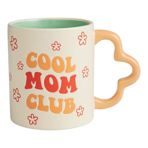 Peach And Teal Floral Cool Mom Club Ceramic Mug by World Market Teal Interiors, Uplifting Gifts, Cool Mom, Kids Zone, Moms Club, Peach Flowers, Ceramic Kitchen, Large Coffee, Mug Design