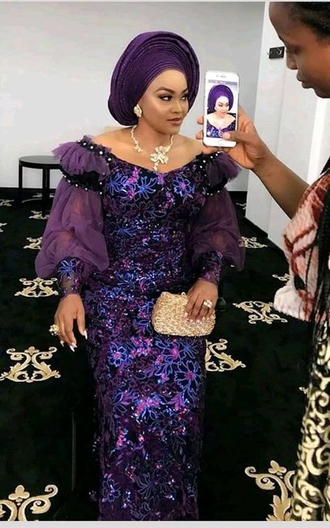 Asoebi Styles: Nigeria styles with Lace You Will Love To SeeLatest Ankara Styles 2020 and Information Guide Purple Lace Gown Styles Aso Ebi, Lace Gown Styles For Mummies, Iro And Blouse Lace Styles Latest, Mummy Dress, Latest Asoebi Styles, Nigerian Lace Dress, Aso Ebi Style, Nigerian Lace Styles Dress, Nigerian Lace Styles