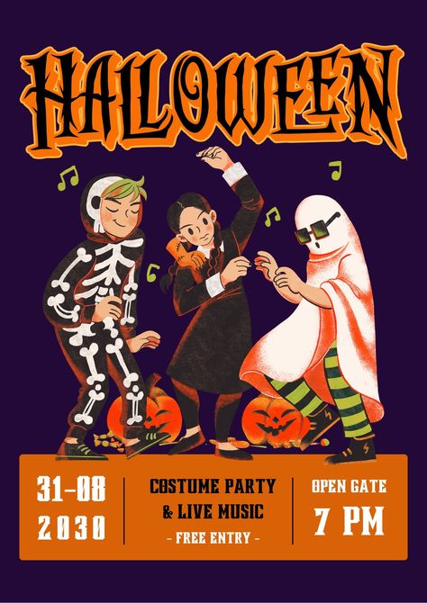 Dark Purple Ilustrative Halloween Costume Party Poster - Templates by Canva Halloween Invite, Halloween Dance, Halloween Costume Party, Flyer And Poster Design, Art Society, Halloween Poster, Fashion Designing, Halloween Invitations, Poster Templates