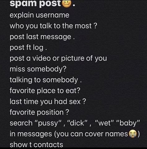 Finsta Account Name Ideas, Ig Spam Post Ideas, December Challenge Instagram Spam, What To Post On Your Spam Account, Things To Post On Your Spam Account, Ttm Instagram Story, Spam Questions Instagram Dump, Funny Spam Account Names, Spam Questions Instagram