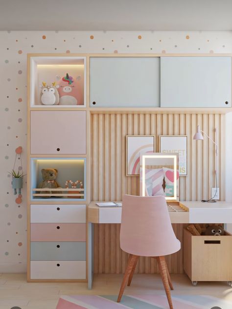 Girls Bedroom With Desk, Kids Room Desk Ideas, Kids Room Study Table Design, Kids Study Table Ideas For Two, Girl Room Desk, Kids Desk Area In Bedroom, Girls Room Desk, Desk For Girls Room, Children's Room Design