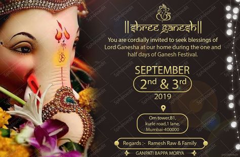 #ganesh #ganeshchaturthi #invitation #invitationcard #shreeganesh #onlineinvitation #sphotoedit Ganesh Festival Invitation Card, Ganpati Invitation Card Background, Ganesh Chaturthi Invitation Card, Pooja Invitation, Ganpati Invitation Card, Create Invitation Card, Ganesh Pooja, Post Editing, Ganpati Decor