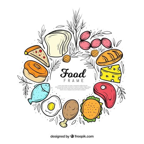 Food Border Design Drawing, Nutrition Project Cover Page Ideas, Food Design Drawing, Food Page Logo, Food Borders And Frames, Food Items Drawing, Food Border Design, Food Logo Design Ideas, Food Border