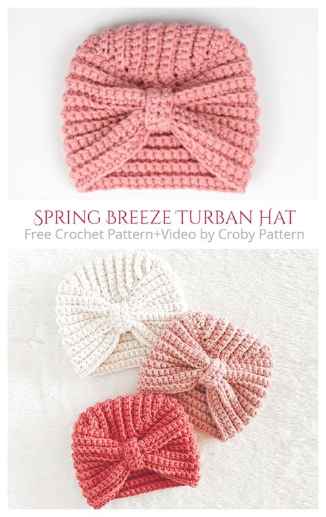 Turban Hat Free Crochet Patterns & Paid - DIY Magazine Crochet Baby Turban Free Pattern, Crochet Turban Pattern Free, Crochet Baby Cap, Crochet Turban, Crochet Baby Beanie, Crochet Baby Hat Patterns, Baby Hat Patterns, Crochet Hat Free, Bonnet Crochet