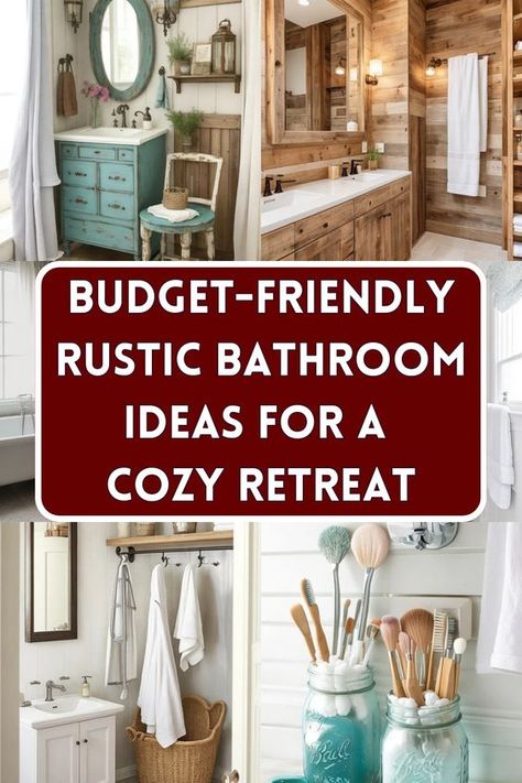 Elevate your bathroom's ambiance with these Budget-Friendly Rustic Bathroom Ideas, adding charm and character to your retreat. Get creative without overspending! Small Rustic Bathroom Ideas Country, Small Cabin Bathroom Ideas Rustic, Rustic Bathroom Ideas On A Budget, Country Bathroom Ideas Rustic, Cabin Bathroom Ideas Rustic, Primitive Bathroom Ideas, Small Rustic Bathroom Ideas, Small Rustic Bathroom, Rustic Bathroom Accessories