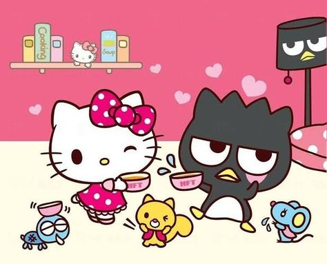 Badtz Maru And Hello Kitty, Hello Kitty And Badtz Maru, Hello Kitty And Her Friends, Sanrio Art, Sanrio Wallpapers, Hello Sanrio, Hello Kitty Images, Kitty Images, Hello Kitty Characters