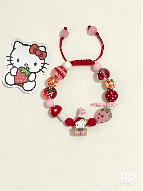 xiaoshongshu sanrio hello kitty girly pink Hello Kitty Accessories Aesthetic, Hello Kitty Bracelet Pattern, Hello Kitty Accesorios, Bracelet Hello Kitty, Hello Kitty Bracelet, Sanrio Jewelry, Dread Jewelry, Rakhi Making, Sanrio Accessories