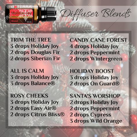 Diffuser blends using Holiday Joy.Please be sure to watermark before sharing & follow my contributor page for more! Thank you so much!   #diffuser blends #holidays #christmas #holiday joy #december #christmas diffuser blends #holiday diffuser blends #wow #Designs #WōW Designs #wellnessadvocate #doterra #wellnessstockphotos #onedropdesigns #doterrawellnessadvocate #doterratips #doterragraphics #doterraphotos Essential Oil Christmas Blend, Holiday Diffuser Blends, Christmas Diffuser Blends, Doterra Blends, Doterra Diffuser, Doterra Diffuser Blends, Essential Oil Combinations, Doterra Essential Oils Recipes, Essential Oils Guide