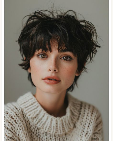 Super Short Shaggy Pixie, Short Flippy Hair, Flicks Haircut, Flirty Hairstyles, Hush Cut, Wavy Haircut, Flippy Hair, Hair Lookbook, Curly Shag Haircut