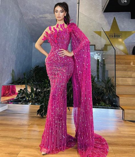 Sparkly Mermaid Prom Dress, Sequin Prom Dresses Long, Wedding Guests Dresses, Prom Dresses Mermaid, Dress Cape, Fuschia Dress, Elegant Wedding Guest Dress, Celebrity Party, Celebrity Gowns