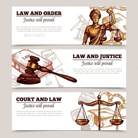 Horizontal banners on theme of rule of law with figure of Themis scales and hammer vector illustration. Editable EPS and Render in Law Presentation Background, Law Graphic Design, Law Graphics, Law Infographic, Law Drawing, Law Illustration, Law Poster, Law Logos Design, Lawyer Business Card