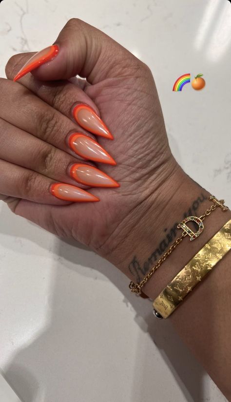 Orange Stilleto Nails Long, Orange Stiletto Nails Designs, Orange Nails Stiletto, Orange Stiletto Nails, Summer Stiletto Nails, Stilleto Nails Designs, Fancy Nails Designs, Work Nails, Dope Nail Designs