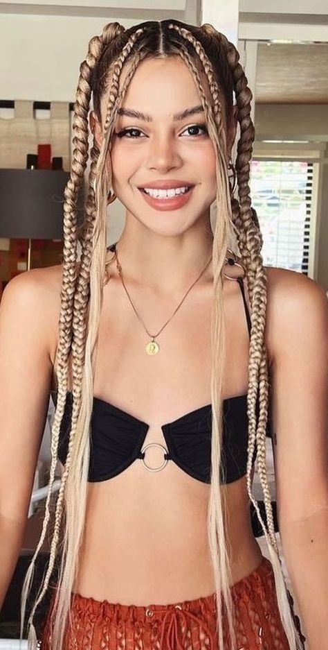 Braid For Festival, White Festival Braids, Festival Hair Extension Braids, Blonde Festival Braids, Easy Festival Braids, Festival Box Braids, Festival Dutch Braids, Festival Braids Extensions, French Braids With Color