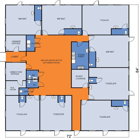 Daycare Modular Building Inventory | VESTA Modular Daycare Building Design, Daycare Layout Floor Plans, Daycare Building Plans, Daycare Center Layout, Modern Daycare, Bloxburg Daycare, Daycare Building, Daycare Floor Plans, Daycare Layout