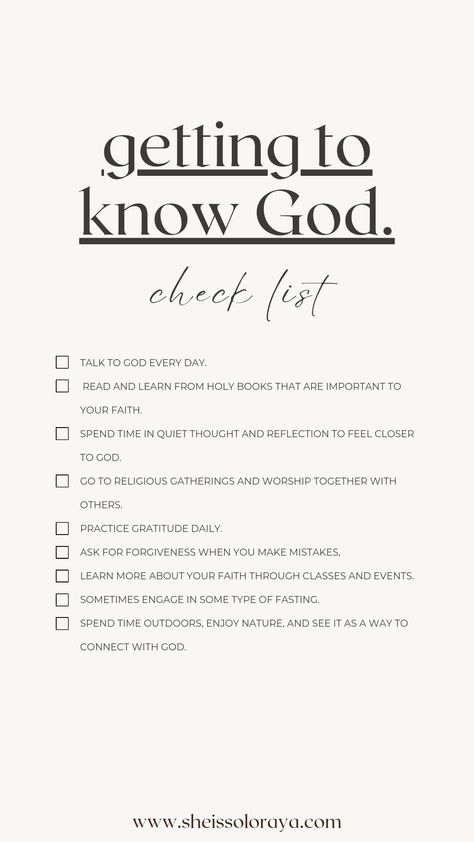 Bible checklist Getting To Know God, Getting Closer To God, Personal Relationship With God, Importance Of Self Care, Learn The Bible, How To Believe, Christian Affirmations, Losing 40 Pounds, Closer To God