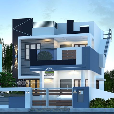 Kerala home design House Designs Exterior Modern, Cottage Bathroom Design Ideas, Bedroom Architecture, Front Building Design, Indian House Exterior Design, Architecture House Plans, Kerala Home Design, Single Floor House Design, Plan Elevation