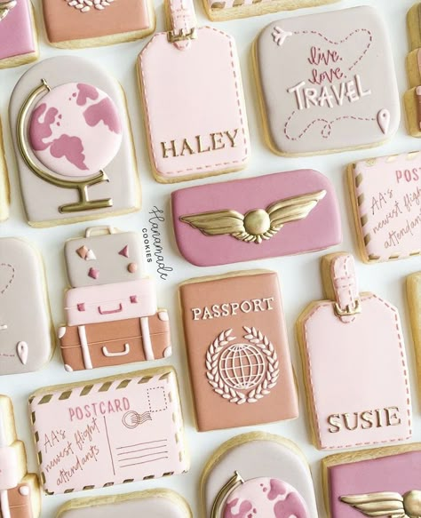 Boho Cookies, Luggage Tag Design, Travel Theme Bridal Shower, Travel Bridal Showers, Travel Baby Shower Theme, Travel Baby Showers, Travel Cake, Travel Party Theme, Adventure Baby Shower