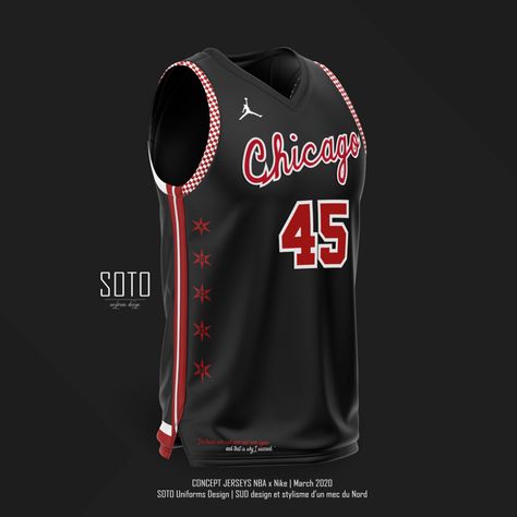 NBA City Edition - CHICAGO BULLS - concept by SOTO UD on Behance Best Nba Jerseys, Chicago Bulls Outfit, Concept Jersey, Nba Basketball Shorts, Nba Logos, Jersey Ideas, Basketball Vests, Basketball Uniforms Design, Sport Shirt Design