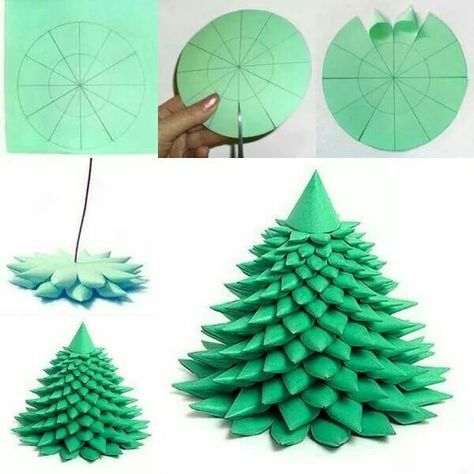 Paper christmas tree Charity Knitting, Diy Paper Christmas Tree, Paper Christmas Tree, 3d Origami, Paper Christmas, Sewing Skirts, Do It Yourself Projects, Construction Paper, Noel Christmas