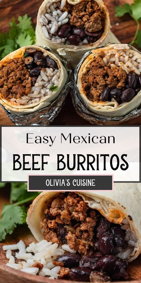 Burrito With Ground Beef, Stuffed Burritos Ground Beef, Beef And Bean Burrito Recipe, Healthy Ground Beef Taco Bowls, Mexican Beef Burrito Recipes, Chipotle Beef Burrito, Mexican Beef Burritos, Best Mexican Ground Beef Recipes, Burrito Filling Ground Beef