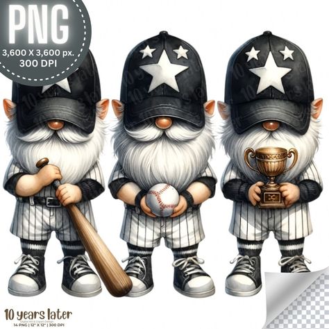 Black Gnome, Gnome Watercolor, Cute Gnomes, Baseball Boys, Unique Gift Wrapping, Planner Layout, Social Media Graphics, Digital Image, Textile Design