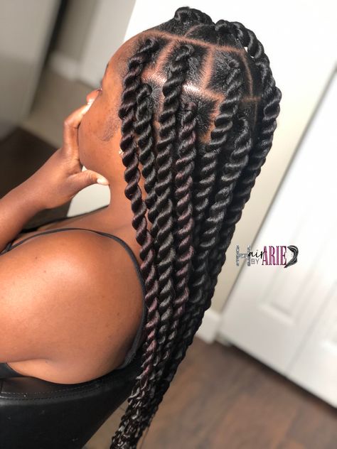 Big Long Twist Braids, Rope Twist Box Braids, Large Rope Twist Braids, Large Twist Braids Black Women, Makeba Braids Styles, Jumbo Rope Twist Long, Large Rope Twist, Large Senegalese Twists, Jumbo Twist Over Locs