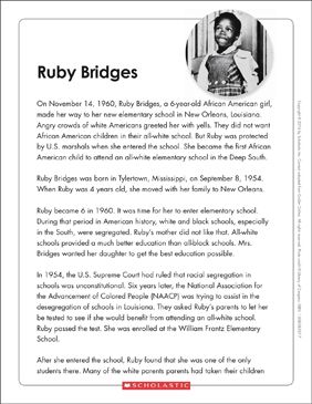 This 2-page nonfiction article tells about Ruby Bridges and her role in the desegregation of American schools in the early 1960’s. After reading, students show what they’ve learned by completing a biographical graphic organizer. Lexile Level 790 Movie Worksheet, Persuasive Letter, Ruby Bridges, Close Reading Passages, George Washington Carver, Guided Reading Levels, Word Problem Worksheets, Reading Response, American Children