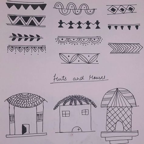 🌴🌿🌻Warli art learning with Artbuddies 💓 Week 1 practice works ⭐Basic designs ⭐Borders ⭐Trees and plants ⭐Huts and houses The word ‘Warli’ is derived from Warla, meaning “piece of land" or “field". The Warli tribes belonged to the northern outskirts of Mumbai and extended all the way up to the Gujarat border. They inhabited thatched mud-huts, and the art form was primarily done on the walls of their homes with rice paste. The Warli exclusively use a white pigment made from a mixture of rice... Warli Border Design, Mud Hut, Art Learning, Warli Art, Indian Art Paintings, Learn Art, All The Way Up, Week 1, Border Design