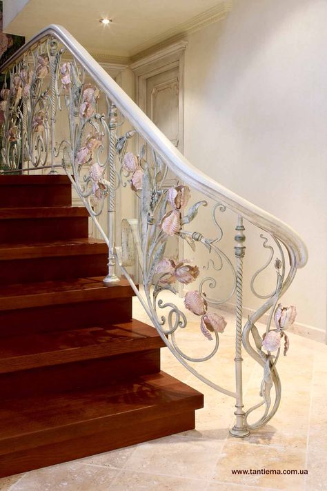 Staircase Grill Design, Railing Grill Design, Elegant Stairs, Teralis Jendela, Railing Tangga, Stairs Railing, Interior Stair Railing, Staircase Railing Design, Wrought Iron Decor