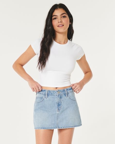 Women's New Arrivals | Hollister Co. High Rise Denim Skirt, Pleated Denim Skirt, Outfit Pieces, Jean Mini Skirts, Women's Bottoms, Cute Jeans, Plaid Mini Skirt, Hollister Jeans, Denim Mini