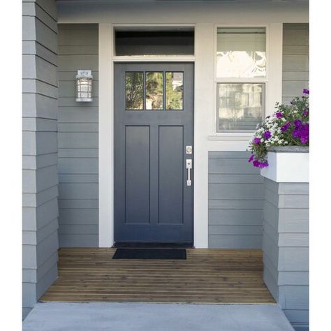 Gray House Exterior, Blue Front Door, House Paint Color Combination, Front Door Paint Colors, Gray House, Door Paint Colors, Modern House Number, Exterior Paint Color, Brick Exterior House