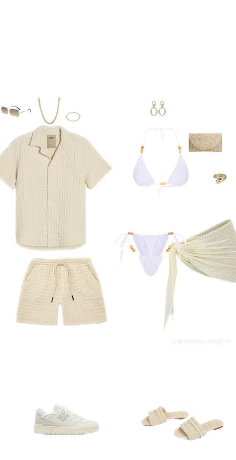 Couple Beach Wear, Matching Outfits For Couples Beach, Beachy Couple Outfits, Couples Coordinating Outfits Vacation, Couple Outfit Vacation, His And Her Vacation Outfits, Matching Cruise Outfits For Couples, Summer Matching Outfits For Couples, Couple Coordinating Outfits Summer