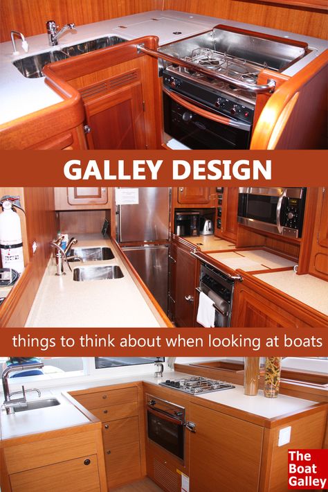 Three basic features to look for in a galley, regardless of size or where you'll be cruising. Things to think about as you're buying a boat. via @TheBoatGalley Yacht Maintenance, Diy Sailboat, Rv Modifications, Trailer Sailer, Trawler Boats, Liveaboard Sailboat, Boat Interior Design, Boat Galley, Sailboat Interior