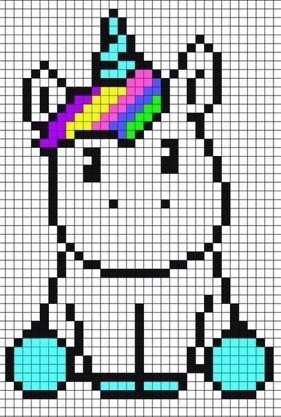 Unicorn Hama Beads, Hippo Cross Stitch, Pixel Art Chat, Image Pixel Art, Unicorn Cross Stitch Pattern, Crochet Unicorn Pattern, Modele Pixel Art, Pixel Crochet, Crochet Unicorn