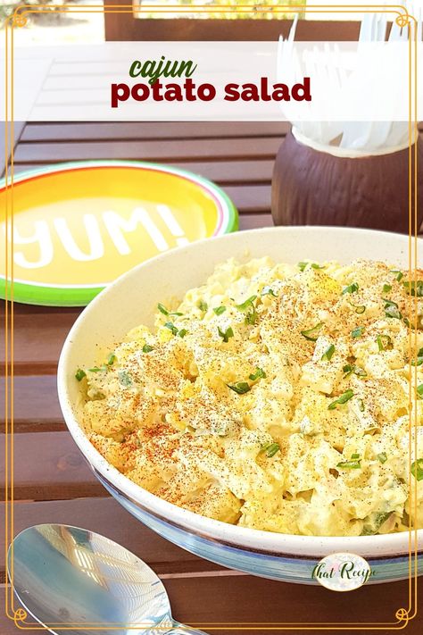 This Cajun Potato Salad with Green Onion Dressing is a simplified version of one by Chef Paul Prudhomme. Keep it mild or make it extra spicy if you like. #potatosalad #chefpaulprudhomme #cajunfood #cajun #picnicsidedish #barbecuesidedish #summersidedish #homemadesaladdressing Cajun Potato Salad, Onion Dressing Recipe, Cajun Potatoes, Easy Corn Casserole, Paul Prudhomme, Picnic Side Dishes, Barbecue Side Dishes, Picnic Recipes, Bacon Wrapped Asparagus