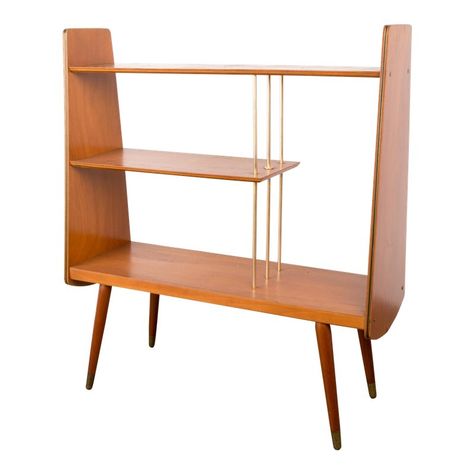 1960s Mid-Century Modern Yugoslavian Small Bookcase Mid Century Modern Shelving Unit, Mcm Shelf, Mid Century Modern Bookshelf, Gold Bookshelf, Mid Century Modern Shelves, Vintage Wood Furniture, Diy Mid Century Modern, Orthodontic Office, Mid Century Bookcase