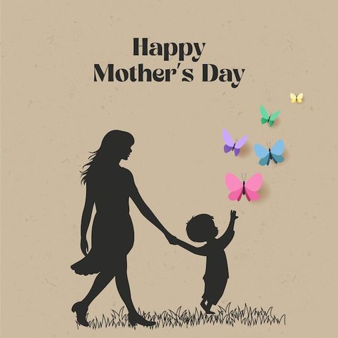 Vector mothers day concept mother and so... | Premium Vector #Freepik #vector #mum #mothers #mothers-day #mothersday Mothers Day Poster Design Graphics, Mother And Son Silhouette, Mothers Day Poster Design, Butterflies Illustration, Mothers Day Poster, Butterfly Illustration, Mother And Son, Logo Psd, Technology Icon