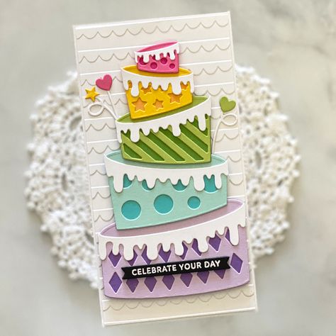 Cards Cake, Topsy Turvy Cake, Creative Birthday Cards, Birthday Cake Card, Bday Cards, Topsy Turvy, Spellbinders Cards, Cake Card, Instagram Happy Birthday