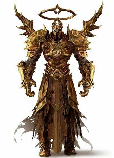 Gold Golem Angel Warrior, 다크 판타지, Knight Armor, Fantasy Armor, Fantasy Concept Art, Armor Concept, Fantasy Warrior, Arte Fantasy, 판타지 아트