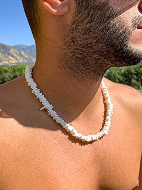 1pc Irregular Crushed Shell Necklace, Men's Beach Vacation Styling, Summer | SHEIN USA Shell Necklace Men, Collar Conchas, Beach Vacation Style, Mens Beaded Necklaces, Mens Fashion Jewelry, Necklace Men, White Minimalist, Seashell Necklace, Men Beach